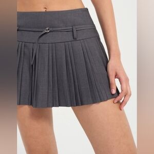 YUMI ROW Belle Tie Waist Pleated Skirt in Gray